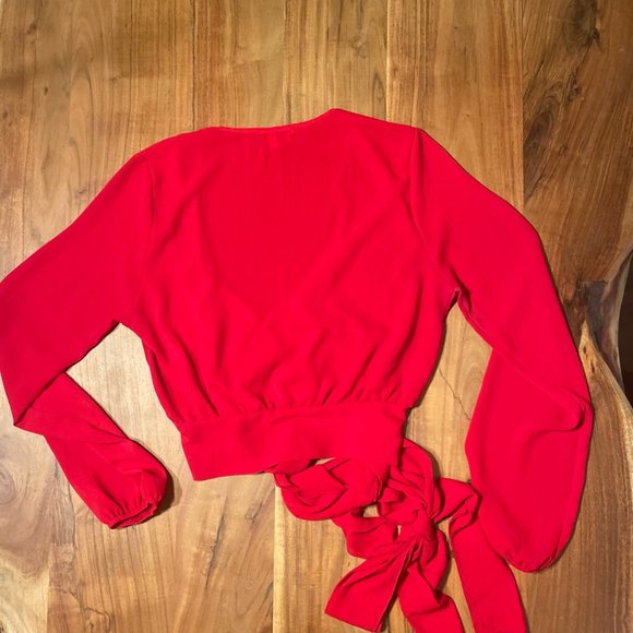 Red Cropped Wrap Top - Picture 6 of 9